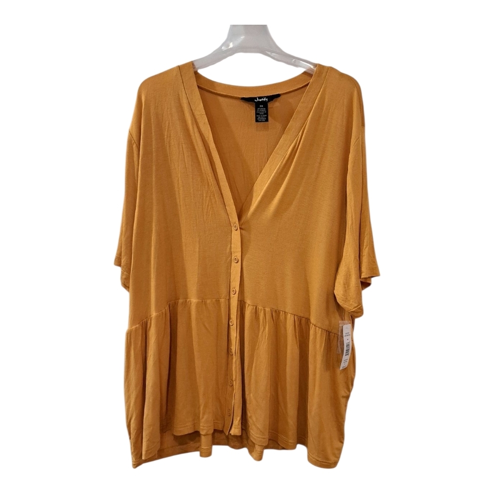 Justify peplum Butto-Down top blouse mustard yellow contemporary size 3X